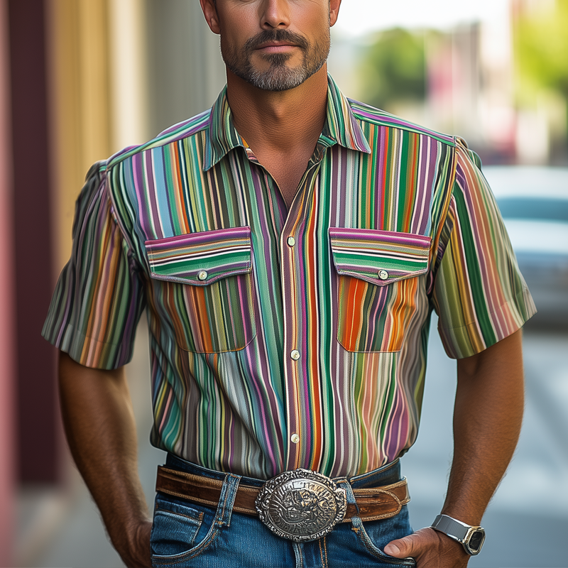 Ronnie | Men'S Summer Casual Colorful Striped Printed Short Sleeve Shirt