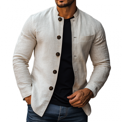 Adrian | Men'S Casual Solid Color Breathable Linen Stand Collar Slim Fit Long Sleeve Shirt Jacket