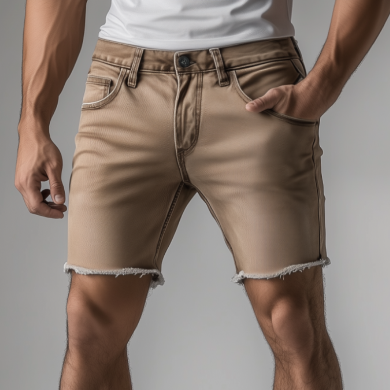 Evan | Men'S Casual Outdoor Washed Distressed Raw Edge Slim Fit Denim Shorts