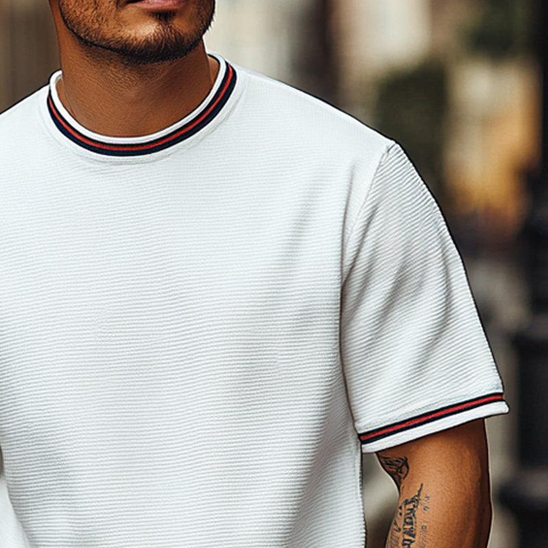 Roberto | Men'S Solid Waffle Contrast Ribbon Round Neck Short Sleeve T-Shirt