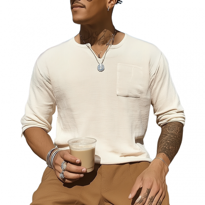 Pablo | Men'S Casual Cotton Blend Solid Color Ribbed V-Neck Slim Fit Long Sleeve T-Shirt