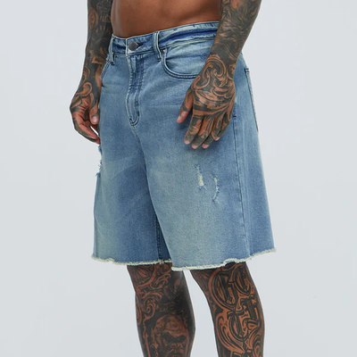 Virgil | Men'S Spring And Summer Classic Casual Washed Denim Raw Edge Shorts