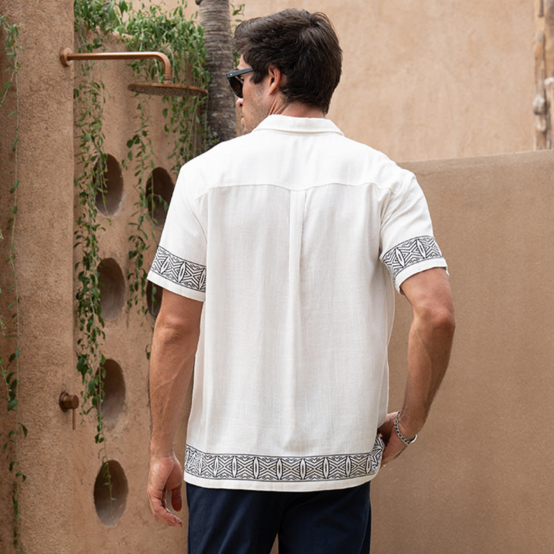 Milton | Men'S Summer Casual Cotton And Linen Printed Lapel Short-Sleeved Shirt