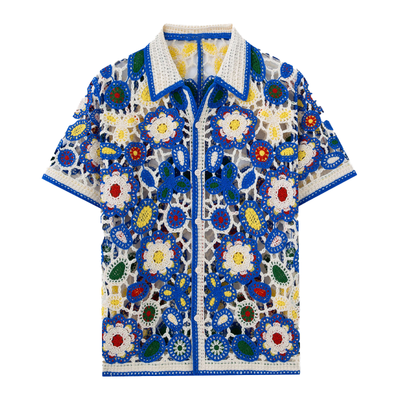 Men's Resort Floral Jacqard Short Sleevenit Shirt