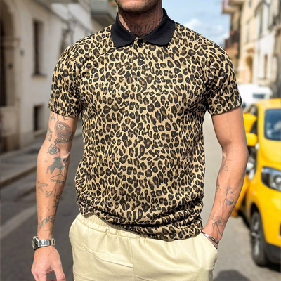 Claude | Men'S Retro Casual Leopard Print Lapel Short Sleeve Polo Shirt