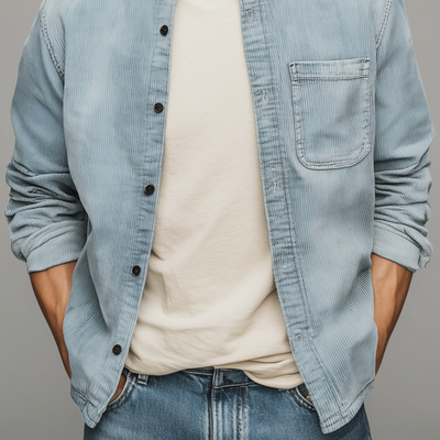 Colin | Men'S Retro Casual Corduroy Washed Lightly Bleached Distressed Long-Sleeved Shirt