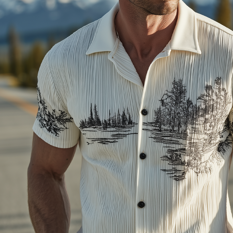 Vince | Men'S Spring And Summer Classic Casual Ribbed Texture Fabric Embroidery Slim Short-Sleeved Shirt