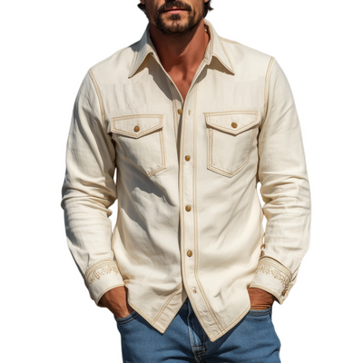 Toby | Men'S Spring And Summer Fashion Casual Cotton Blended Cuff Embroidered Long Sleeve Shirt