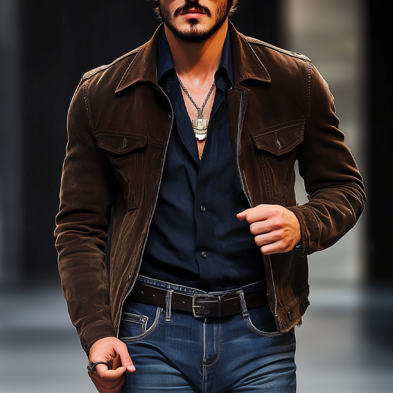 Howard | Men'S Vintage Light Faux Suede Zip-Up Jacket
