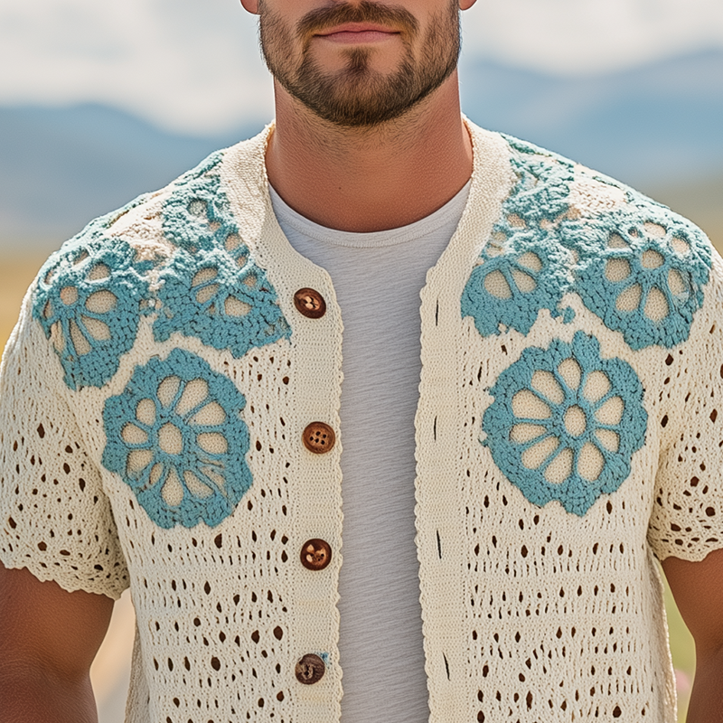 Lucas | Men'S Summer Fashion Casual Hollow Crochet Flower Knitted Short Sleeve Shirt