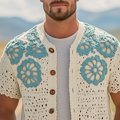 Lucas | Men'S Summer Fashion Casual Hollow Crochet Flower Knitted Short Sleeve Shirt