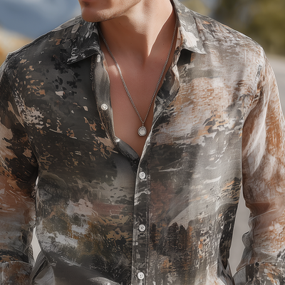 Justin | Men'S Summer Fashion Casual Chiffon Slightly Transparent Sexy Art Print Long Sleeve Shirt