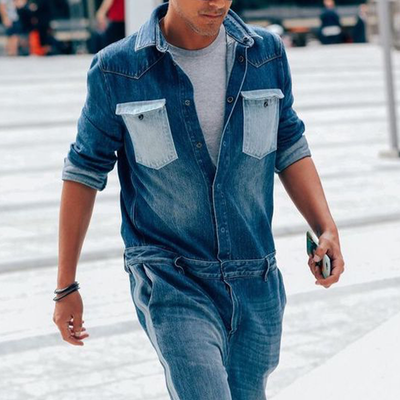 Raul | Men'S Spring And Autumn Long Sleeve Long Pants Denim Jumpsuit