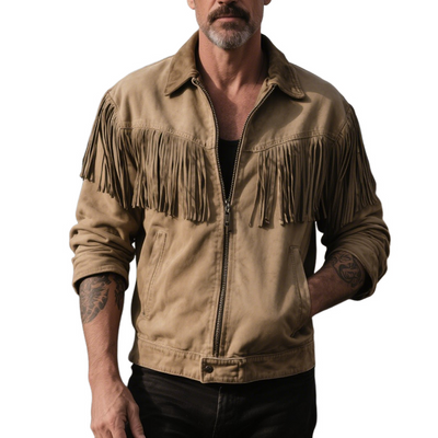 Christian | Men'S Retro Casual Wilderness Washed Short Tassel Lapel Jacket