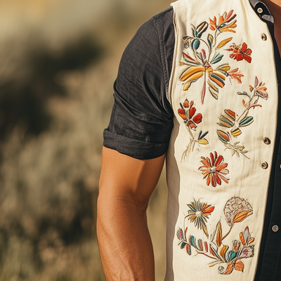 Leonard | Men'S Summer Fashion Embroidered Cotton Blended Vest (With Lining)