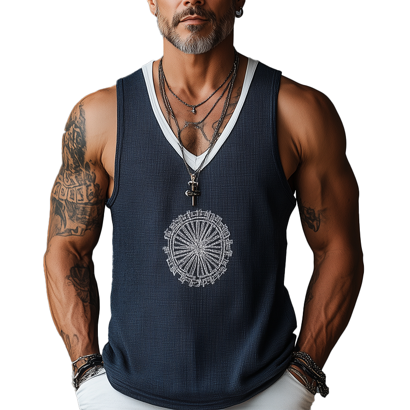 Calvin | Men'S Summer Fashion Patchwork Embroidery Waffle Tank Top