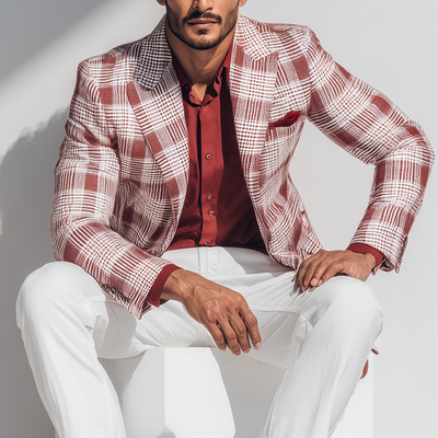 Wayne | Men'S Vintage Check Linen Blend Long Sleeve Blazer