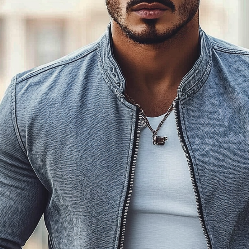 Herman | Men'S Vintage Washed Denim Biker Zip-Up Jacket