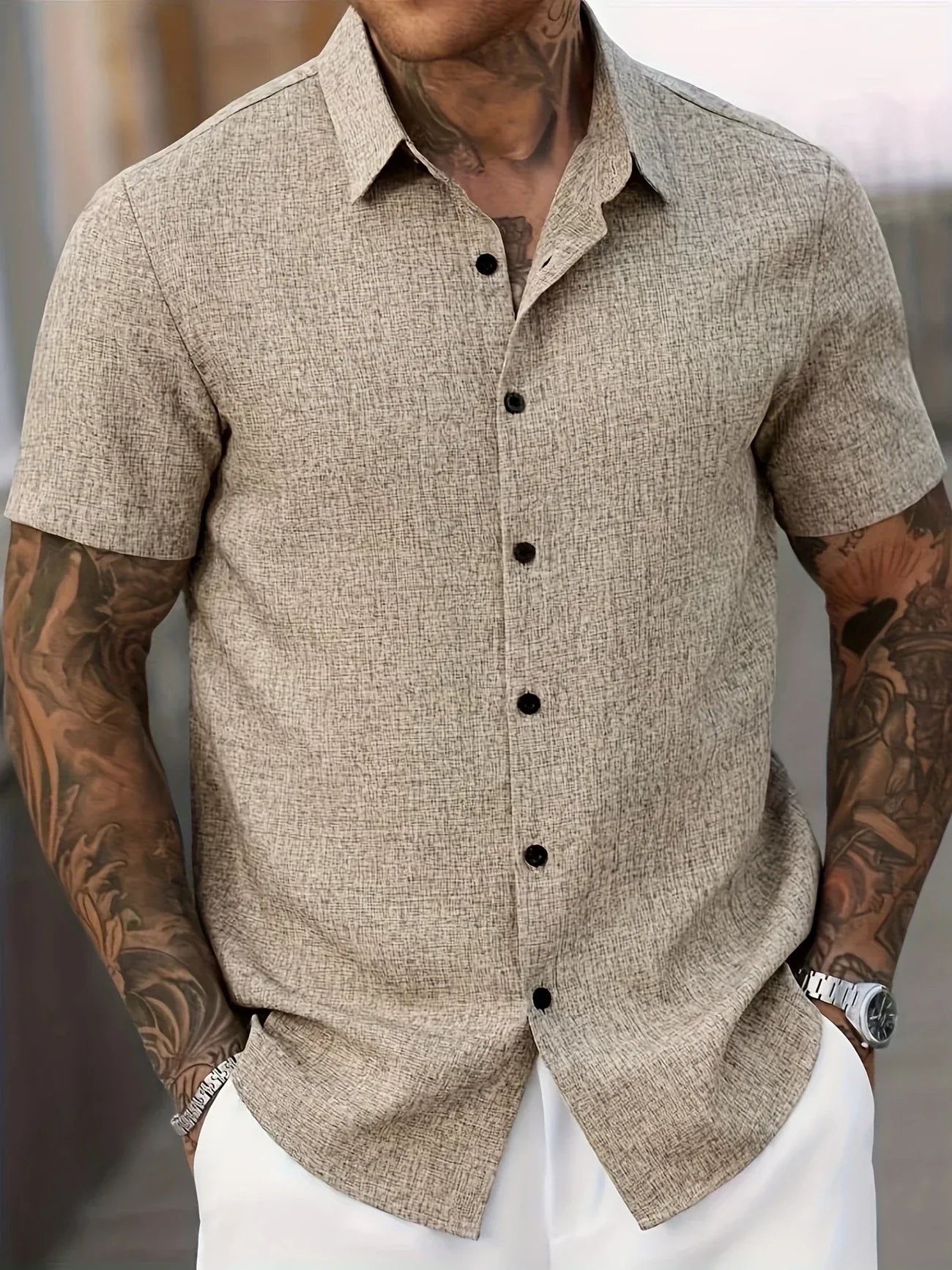 Pax | Lightweight short-sleeved linen blend shirt