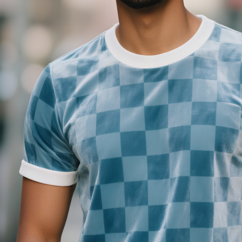 Clint | Men'S Velour Retro Casual Checkerboard Printed Round Neck Short Sleeve T-Shirt