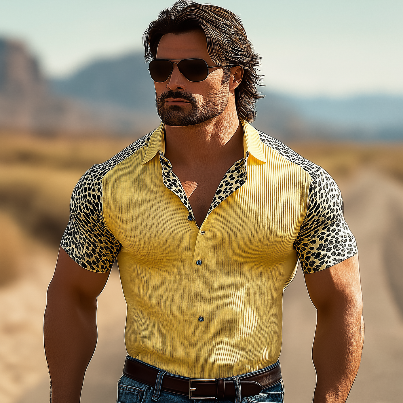 Roger | Men'S Summer Breathable Leopard Print Knitted Stretch Short Sleeve Polo Shirt