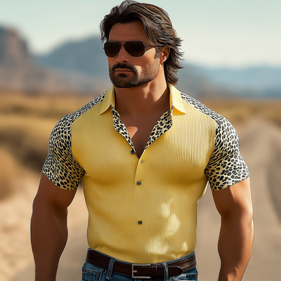 Roger | Men'S Summer Breathable Leopard Print Knitted Stretch Short Sleeve Polo Shirt