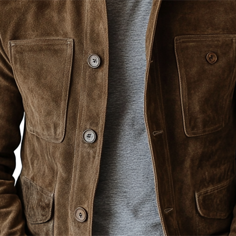 Owen® | Men's vintage suede jacket with button placket and multiple pockets