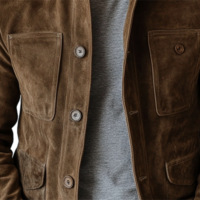 Owen® | Men's vintage suede jacket with button placket and multiple pockets