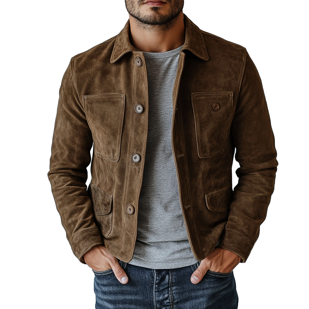 Owen® | Men's vintage suede jacket with button placket and multiple pockets