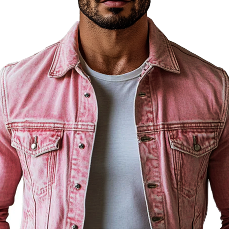 Men's Vintage Washed Lapel Multi Pocket Denim Jacket