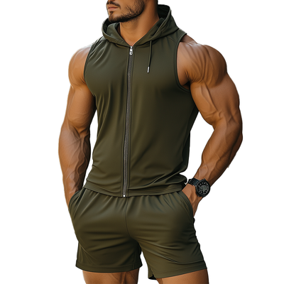Cole | Men'S Summer Fashion High Elastic Sports Fabric Sleeveless Shorts Set