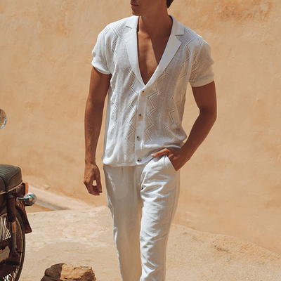 Wyatt | Men'S Spring And Summer Fashion Casual Hollow Knitted Slim Short-Sleeved Shirt