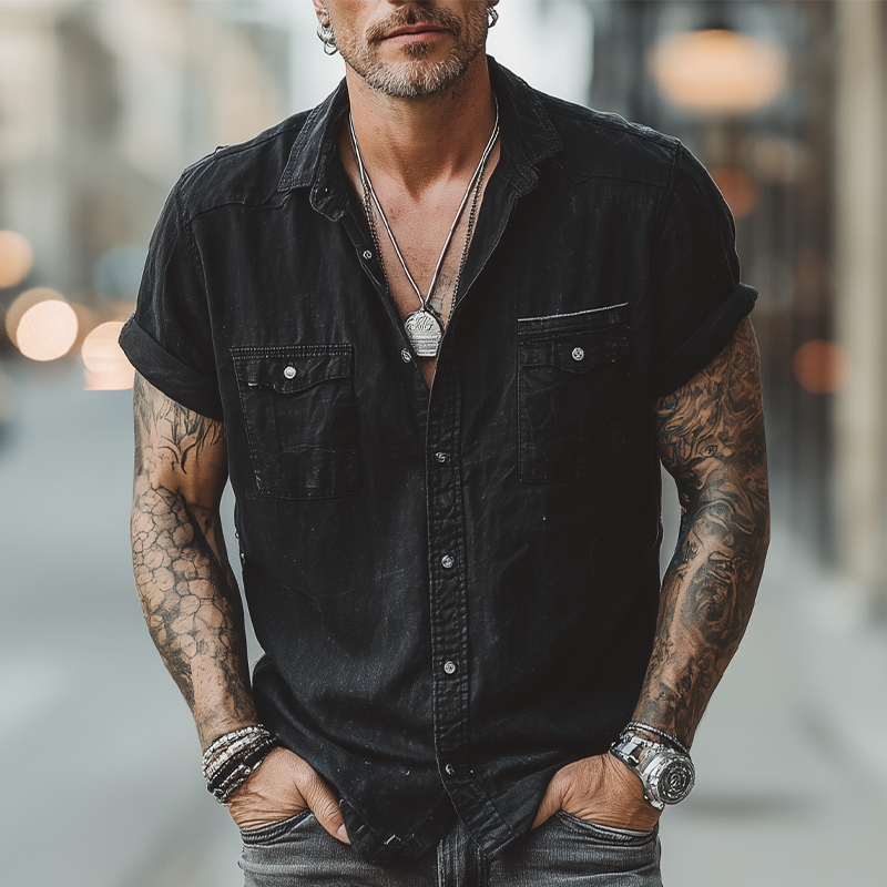 Pablo | Men'S Summer Fashion Washed Denim Short Sleeve Shirt