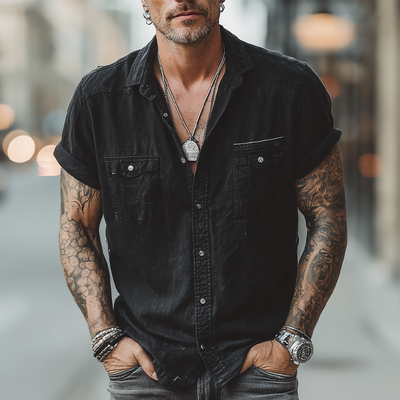 Pablo | Men'S Summer Fashion Washed Denim Short Sleeve Shirt