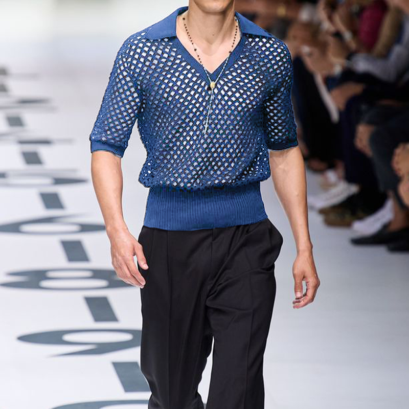 Darin | Men'S Spring And Summer Fashion Hollow Sexy Knitted Short-Sleeved Polo Shirt