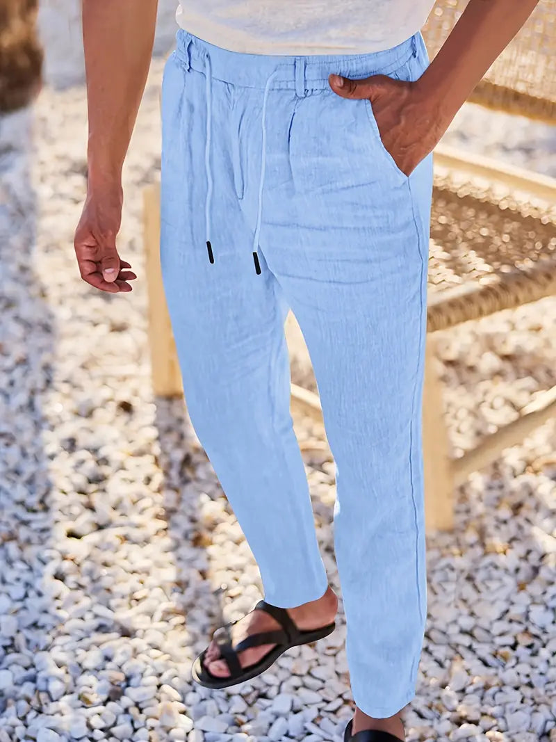 Joshua | Wide-leg linen pants with drawstring