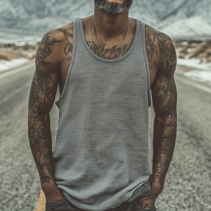 Claude | Men'S Retro Casual Waffle Crew Neck Tank Top
