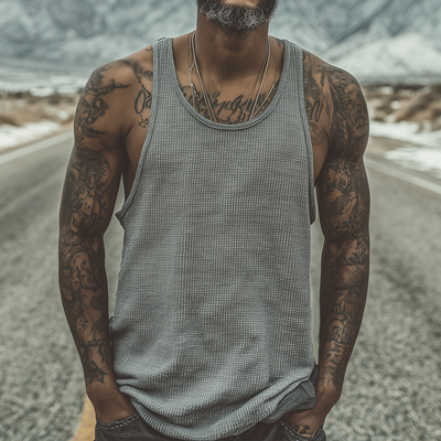 Claude | Men'S Retro Casual Waffle Crew Neck Tank Top