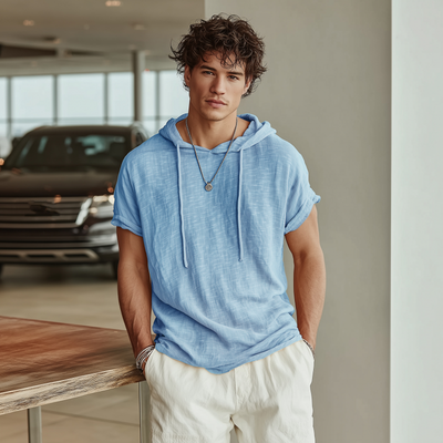 Andrew | Men'S Casual Breathable Cotton Hooded Slim Short-Sleeved T-Shirt