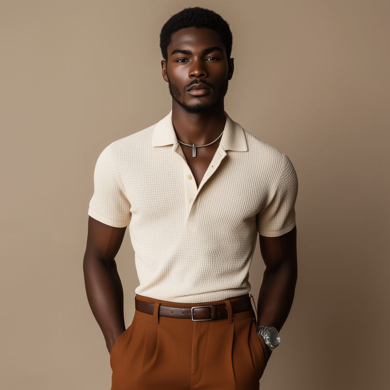 Devin | Men'S Casual Breathable Cotton Blended Waffle Lapel Slim Fit Short Sleeve Polo Shirt