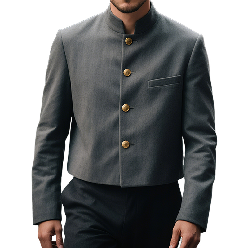 Frank | Men'S Retro Casual Stand Collar Cropped Single Breasted Blazer