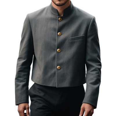 Frank | Men'S Retro Casual Stand Collar Cropped Single Breasted Blazer