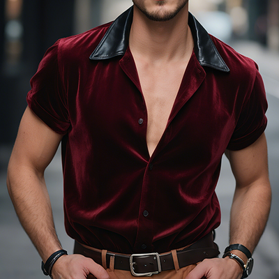 Cody | Men'S Retro Casual Velvet Leather Lapel Short Sleeve Shirt