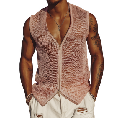 Milo | Men'S Spring And Summer Fashion Casual Mesh Slim Zipper Deep V Neck Sleeveless Shirt