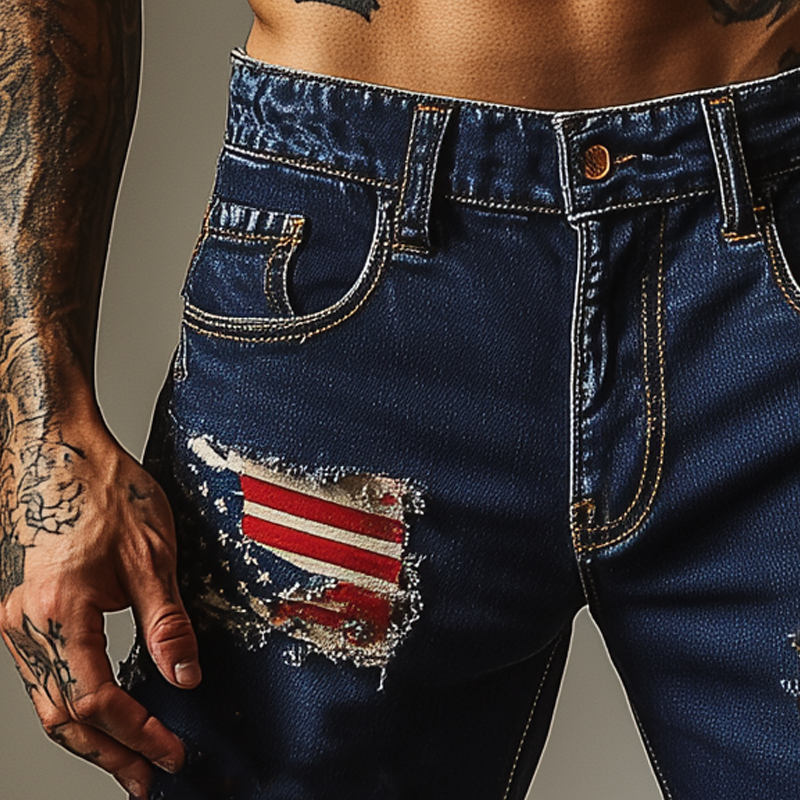 Clyde | Men'S American Flag Washed Ripped Denim Shorts