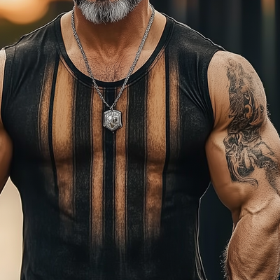 Max | Men'S Vintage Stripe Print Crew Neck Tank Tops