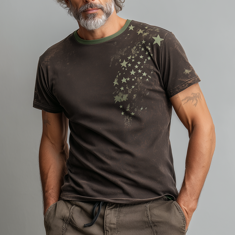 Sheldon | Men'S Summer Fashion Star Print Distressed Cotton Blend Short-Sleeved T-Shirt