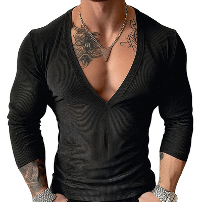 Devin | Men'S Solid Color Striped V Neck Long Sleeve T-Shirt