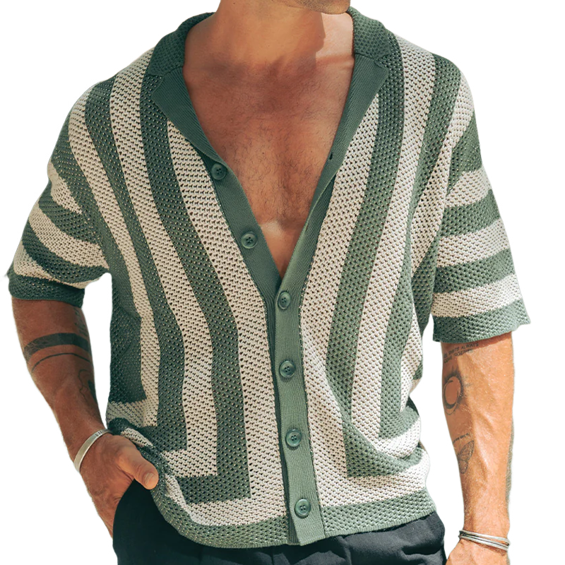 Edgar | Men'S Spring And Summer Fashion Casual Hollow Striped Knitted Short-Sleeved Shirt