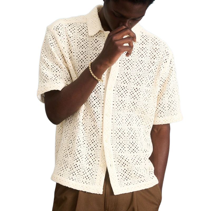 Teodoro | Men'S Casual Loose Hole Knit Short-Sleeved Shirt